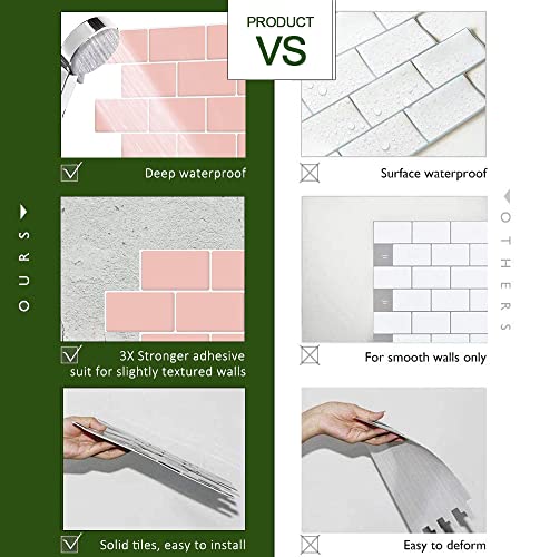 STICKGOO Subway Tile Peel and Stick Backsplash, Thicker Design 12" x 12" Stick on Backsplash Tiles for Kitchen, Bathroom, Wall Tile (10 Sheets, Pink) - color: Pink