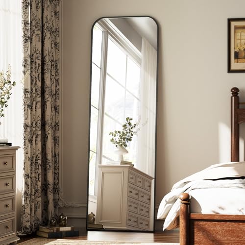 Full Length Mirror 56"x21" Arched Floor Standing Large Mirrors | Full Body Mirror with Stand - with Aluminum Frame for Bedroom Living Room, Black - color: Black, size: 56"L x 21"W