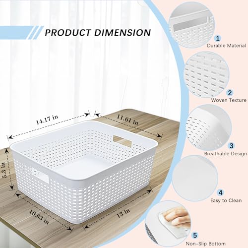 Soddeph Plastic Storage Baskets for Cabinets, Household Pantry Organization with Handle,Organizer Bins for Room,Bathrooms,Under-Sink,Kitchen (White, L-3PACK) - color: White, size: L-3PACK