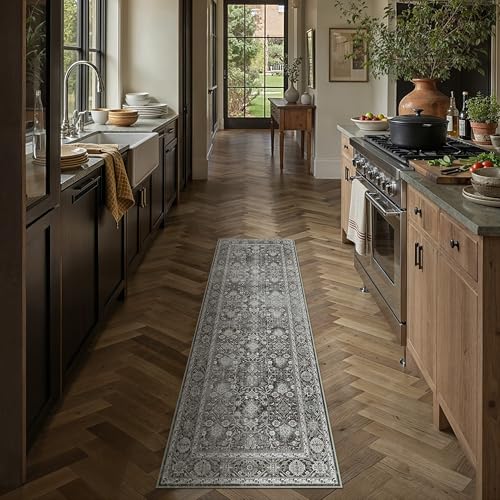 Black Runner Rug 2x5 Vintage Traditional Distressed | Washable, Non Slip, Soft Low Pile, Hallway Carpet for Kitchen, Entryway, Laundry Room, Farmhouse Decor - color: Accent Black, size: 2' x 5' (Runner)
