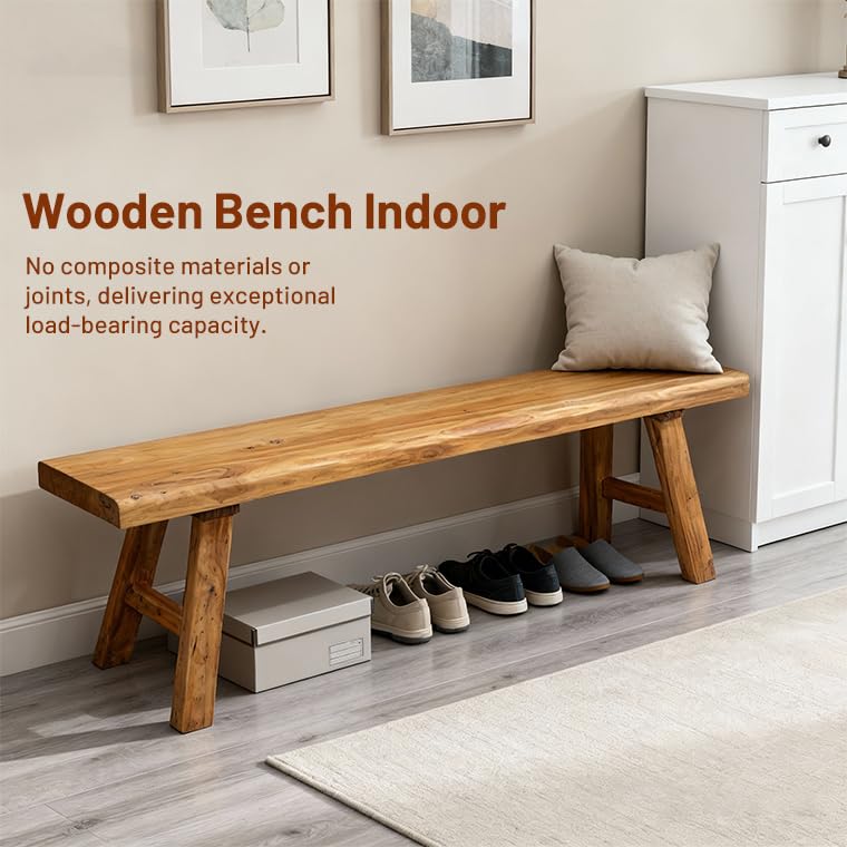 Wood Bench Indoor Farmhouse Skinny Entryway Bench Hallway Foyer with Sturdy | Rustic Indoor Bench End of Bed, Norrow Solid Wood Benches for Bedroom Living Room 31.4 x10.2 inch - size: 31.49in