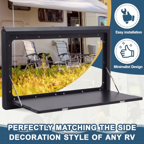 Colingmill 31.5''x17.7'' Foldable RV Table Wall Mounted Camping Table, Heavy-Duty ABS Collapsible Picnic Desk with Lockable Stainless Steel Hinge, Supports 15KG for Campervans and Motorhomes (Black) - color: Black