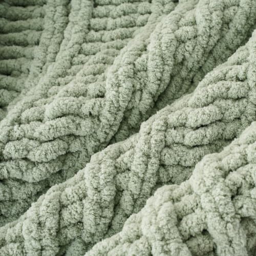 Battilo Chunky Knit Throw Blanket for Couch, 50"x60", Sage Green | Sage Blanket Hand Knit Cozy Warm Thick Soft Chenille Throw Blanket for Bed, Sofa, Chair, Living Room - color: Sage Green