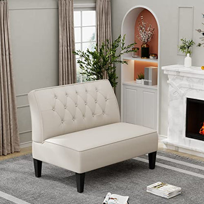 annjoe Button Tufted Loveseat Settee Upholstered Sofa Backrest Buckle Couch Banquette Bench for Dining Room Living Room Bedroom Funiture - color: Beige