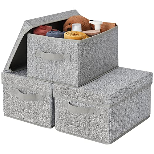 GRANNY SAYS Storage Bins with Lids, Decorative Storage Boxes with Lids | Storage Box with Dust Cover, Handles & Lable, Collapsible, Ideal for Closet Clothes Blanket Toys, Small, Ash Gray, 3-Pack - color: Ash Gray, size: Small