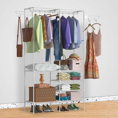 Clothing Rack, Heavy Duty Clothes Rack, 3-in-1 Garment Rack for Hanging Clothes, Freestanding Closet Organizers with Storage Shelves, Clothes Rack for Bedroom, Hallway, Entryway, White - size: White 14.2"D x 42.1"W x 66.1"H