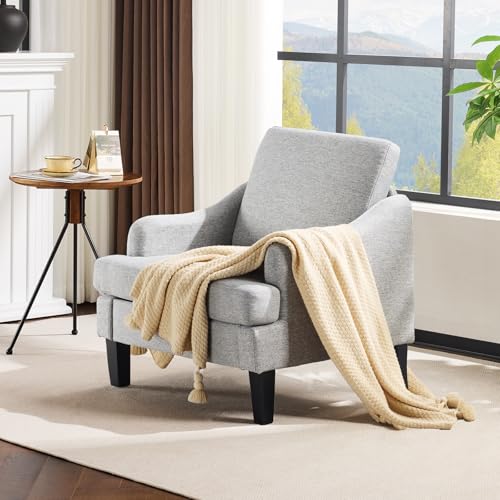 VINGLI Linen Fabric Accent Chair Grey, Modern Upholstered Armchair, Comfy Sofa Chair Living Room Bedroom Furniture for Apartment - color: Grey