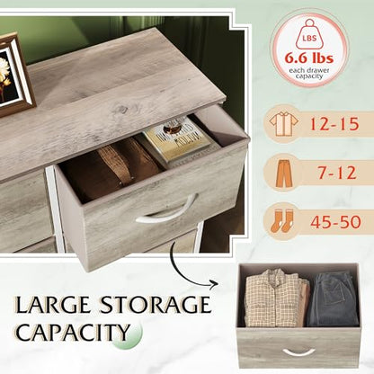 WLIVE Fabric Dresser for Bedroom, Tall Dresser with 8 Drawers, Storage Tower with Fabric Bins, Double Dressers, Chest of Drawers for Closet, Living Room, Hallway, Greige | Greige 8-drawer tall storage tower with fabric bins and wood tabletop, breathable n