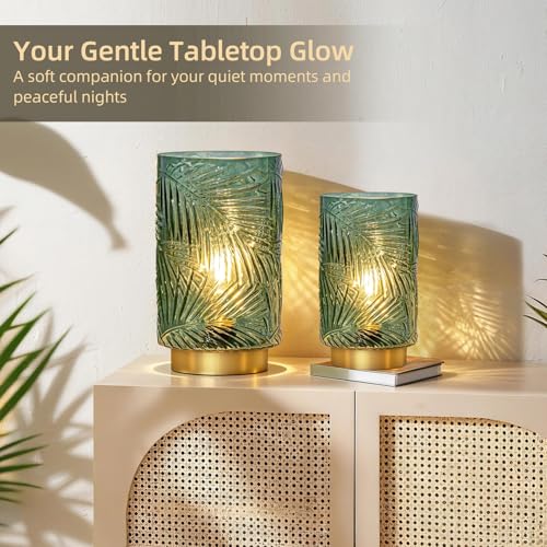 MJ PREMIER Battery Operated Lamp with Timer, Cordless Table Lamp Decorative | Battery Powered Night Light, Wireless LED Accent Glass, for Living Room Bathroom Decor Indoor Counter, Large Sage Green - color: Green, size: Large