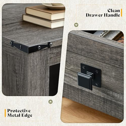 AMERLIFE Farmhouse Wood Nightstand Set of 2, End Table with Drawers, Grey | Narrow/Small 18" Bedside Table with Open Shelf, Wooden Night Stand for Bedroom/Home Office, Rustic Grey Oak - color: Rustic Grey