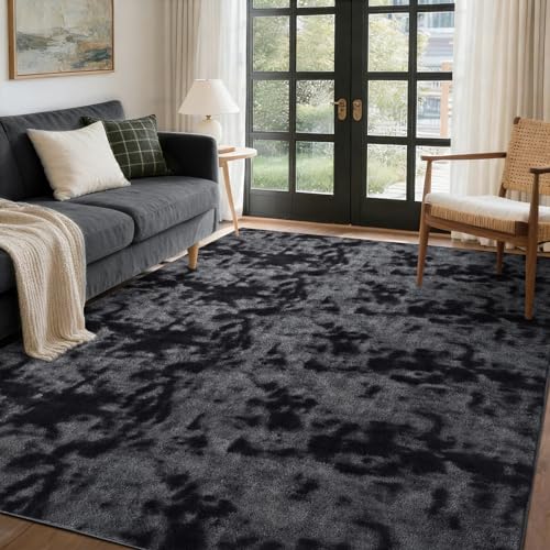 4x6 Tie-dye Dark Grey Area Rug Non-Slip Washable for Bedroom Living Room | Soft丨Stays Put丨Low Pile Thin丨Lays Flat丨Kid & Pet Friendly丨Dorm丨Dining Room丨Nursery丨Indoor丨Laundry丨Kids Room丨Carpet丨Home Decor - color: 02 Tie-dye Dark Grey, size: 4' x 6' (Rectangu