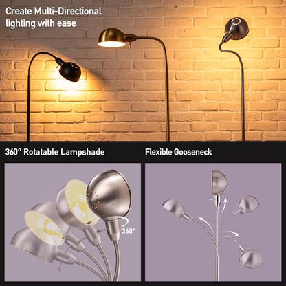 O'Bright Adjustable Floor Lamp with Flexible Gooseneck and Rotatable Shade, E26 Socket, 10-Inch Base - Ideal for Reading, Bedside, Living Room, Brushed Nickel - color: Brushed Nickel
