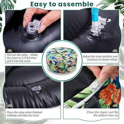 Cinnvoice 2 Pcs Inflatable Outdoor Ottoman Pouf Waterproof Round Footrest with Handle D21 x H9 Inch Indoor Outdoor Portable Footstool for Patio Garden Camping or Home Pool(Parrot) - style: Parrot