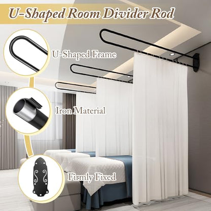 Privacy Partition Curtains, U Shaped Rod with Hook, 6.56ft | Room Divider for Fitting Room Beauty Salon Bedroom Hospital SPA - color: White