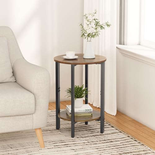 Side Table, Small Round End Table, Set of 2 Half Round Side Table for Living Room, 2 Tier Small Couch Side Tables, Round Coffee Table, Thin Accent Sofa Table Narrow Entryway Table, Brown - color: Rustic Brown