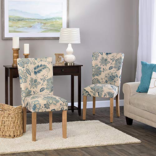 HomePop Parsons Classic Upholstered Accent Dining Chair, Set of 2, Blue Jacobean - color: Blue Jacobean, style: Pack of 2