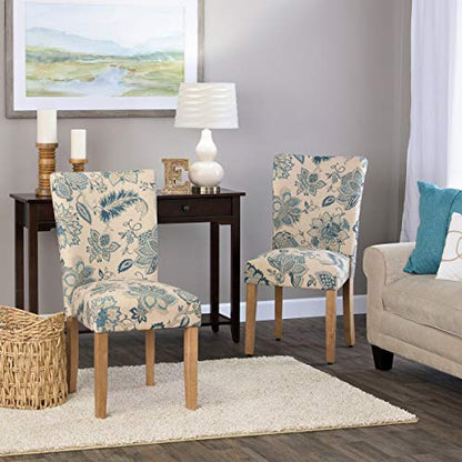 HomePop Parsons Classic Upholstered Accent Dining Chair, Set of 2, Blue Jacobean - color: Blue Jacobean, style: Pack of 2
