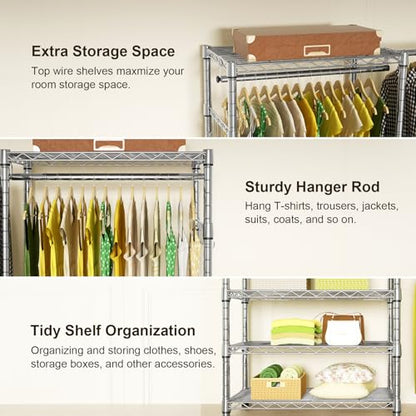E1 Heavy Duty Closet Garment Rack, 6 Tiers Adjustable Clothing Storage | Metal Freestanding Expandable Clothes Rack with 4 Hanger Rods, Easy to Assemble Wardrobe, Chrome - color: Chrome
