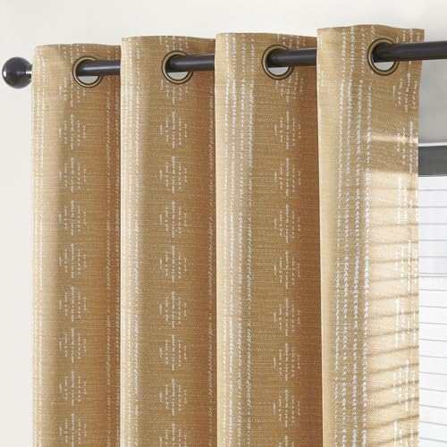 jinchan Boho Blackout Curtains 63 Inch Length for Bedroom Living Room | White on Mustard Yellow Geometric Grommet Curtains Room Darkening Thermal Insulated Window Treatments 2 Panels - color: Boho | White on Mustard Yellow, size: 52"W x 63"L (Pack of 2)