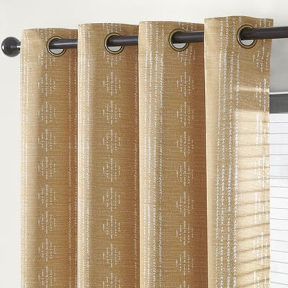 jinchan Boho Blackout Curtains 63 Inch Length for Bedroom Living Room | White on Mustard Yellow Geometric Grommet Curtains Room Darkening Thermal Insulated Window Treatments 2 Panels - color: Boho | White on Mustard Yellow, size: 52"W x 63"L (Pack of 2)