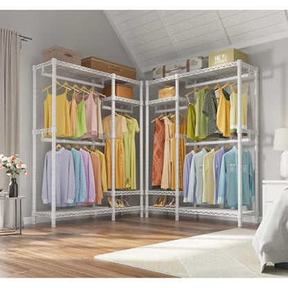 VIPEK V2 Heavy Duty Clothes Rack, Metal Closet Rack Organizer, White | Garment Racks with 4 Tiers Wire Shelving 3 Hanging Rods, Compact Freestanding Closet Metal Closet Rack, Max Load 700LBS - color: White, style: V2
