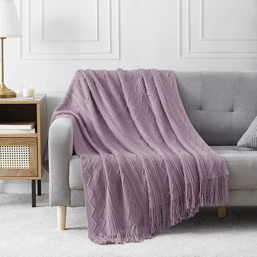 BOURINA Light Lavender Throw Blanket 50x60Inch Knit Soft Throw Sofa Blanket | Knitted Throw Blanket 50x60 Inches, Soft Lightweight Boho Weave Throw Decorative Couch Blanket for Living Room Bedroom Chair - color: Light Lavender, size: 50"x60"