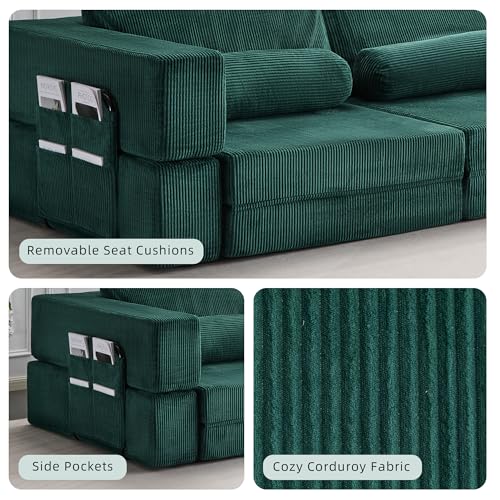 49" Foldable Modular Studio Couch, Space Saver Bed with High Density Foam, Sofa Individual with Creative Shape for Apartment Leisure Scenes, Green - color: Green