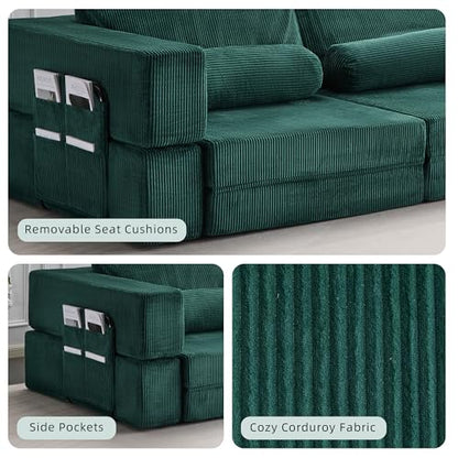 49" Foldable Modular Studio Couch, Space Saver Bed with High Density Foam, Sofa Individual with Creative Shape for Apartment Leisure Scenes, Green - color: Green