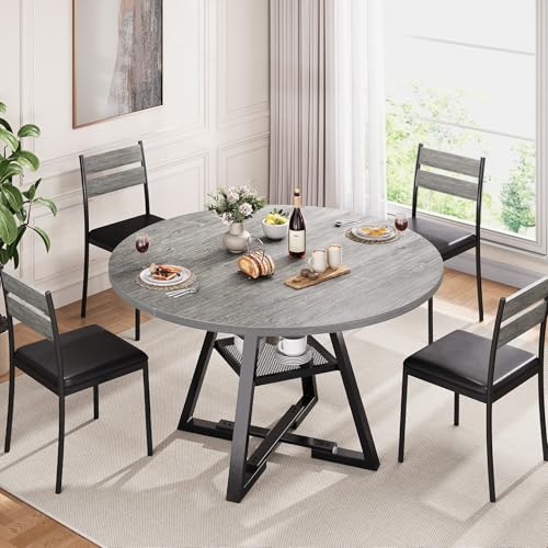 Jocoevol Round Dining Table for 4,Kitchen Dining Room Circle Dinner Pedestal Table,Space Saving Wood Kitchen & Dining Room Furniture (Grey, 46In) - color: Grey, size: 46In