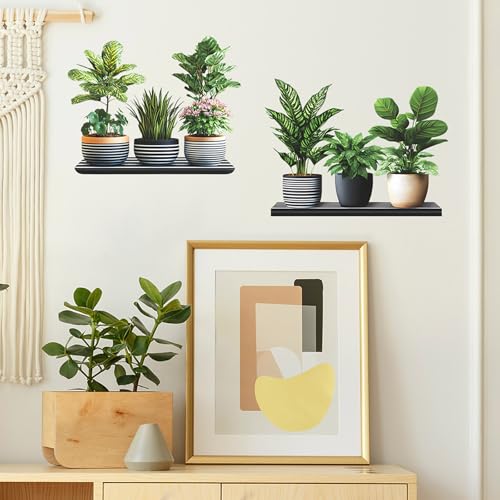 Green Plant Wall Decals 3D Bonsai Tropical Betterfly Wall Sticker Creative Vinyl Peel and Stick Removable Wall Art Decor for Living Room Bedroom Home Office (Green Plant 7) - style: Green Plant 7