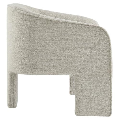 Modway Greer Comfy Barrel Accent Chair with 3 Legs in Parchment Boucle Fabric – Cozy Round Reading Armchair – Mid Century Modern Upholstered Wide Barrel Dining Chair with Curved Back - color: Parchment