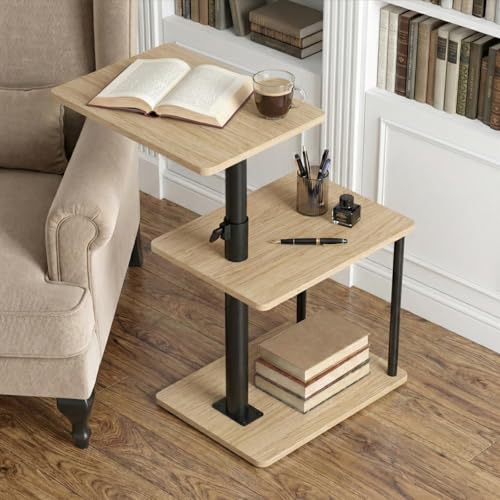 Faesun 360° Swivel Side Table for Height Adjustable, C Shaped End Table for Couch with Storage, 3-Tier Night Stand with Open Shelf, Tv Tray for Small Spaces, Living Room, Bedroom, Oak - color: Oak, size: Standard