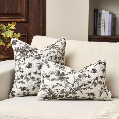 Vintage Floral Pillow Cover 18 x18 Inches, Nature Chenille Square Throw Pillow Cover Soft Luxury Neutral Accent Couch Pillow Cover for Living Room Bedroom, Coffee Brown - color: Coffee Brown, size: 18" x 18" (Pack of 1)