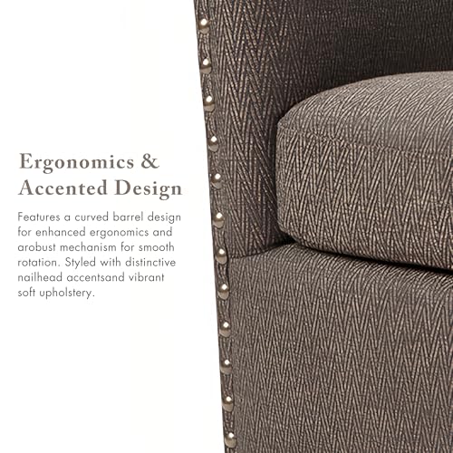 Madison Park Swivel Barrel Accent Chair, Upholstered Curved Back with 7-Inch Thick Woven Cushion, 360° Swivel, Nailhead Trim, Comfy Chair for Living Room, Bedroom, Office, 28" Wide, Chocolate, Tyler - color: Chocolate