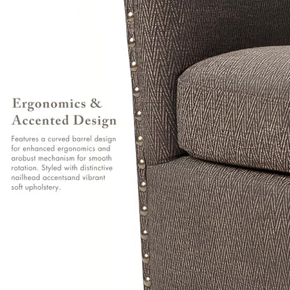 Madison Park Swivel Barrel Accent Chair, Upholstered Curved Back with 7-Inch Thick Woven Cushion, 360° Swivel, Nailhead Trim, Comfy Chair for Living Room, Bedroom, Office, 28" Wide, Chocolate, Tyler - color: Chocolate