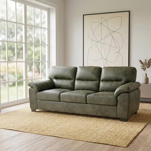 Eafurn Mid-Century Modern 3-Seater Loveseat Sofa Couch with Sturdy Wood Frame & Cushioned Armrests, 81" Compact Faux Leather Settee Furniture for Living Room, Apartment, Office - color: Olive Green 81"