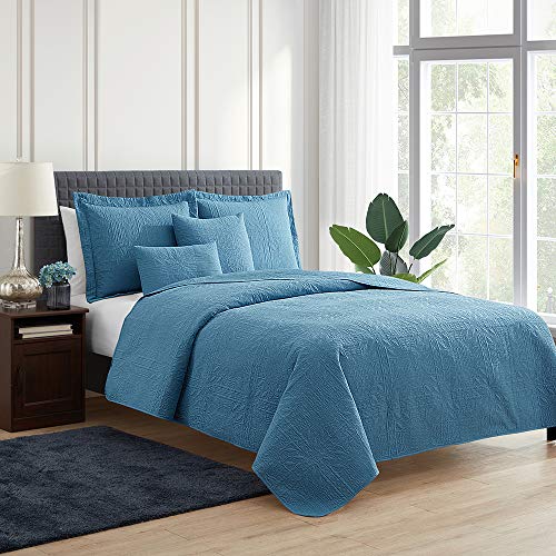 Clara Clark Quilts Twin Size - All Season Bedspread Coverlet Set, Pinsonic Weave Lightweight Bedding Set - 5 Piece Twin Quilt Set with Pillow Shams, Grid - Blue Heaven - color: 09 - Grid - Blue Heaven, size: Twin