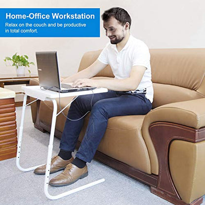 Height Adjustable Folding TV Tray Table, 6 Positions, 20x15in | 52-72cm Height Range, 3 Tilt Angles 30/60/90°, Max 10kg Load, Tool-Free Assembly, Dorm, Bedroom, Office
