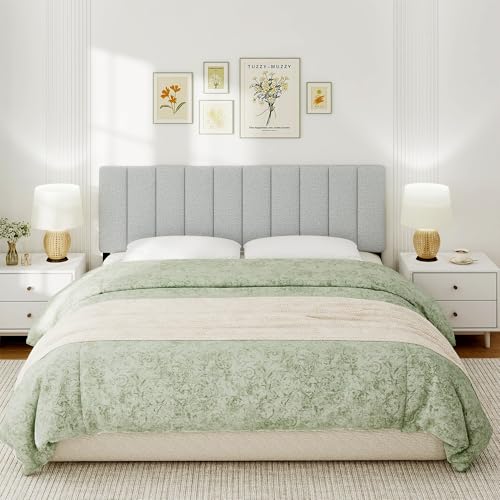 King Size Headboard Only, Height Adjustable Linen, Light Gray - color: Linen-lightgray, size: King/California King