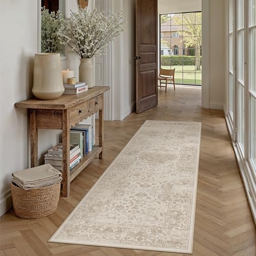 Light Brown 2x6 Runner Rugs Washable for Hallway | Living Room Rug,Vintage Rug,Bedroom,Dining Room,Office,Farmhouse,Non-Shedding,Non Slip,Low Pile,Soft - color: Light Brown, size: 2' x 6' (Runner)