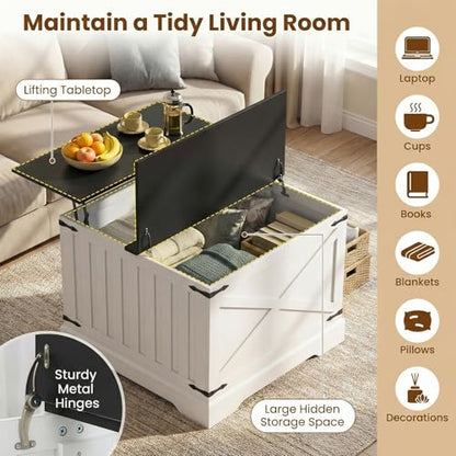 Giantex Farmhouse Lift Top Coffee Table, 31.5" Square Wood Center Table with Large Hidden Storage Compartment & Hinged Lift Top, Accent Cocktail Tea Table, Rustic Living Room Tables (Black) - color: Black
