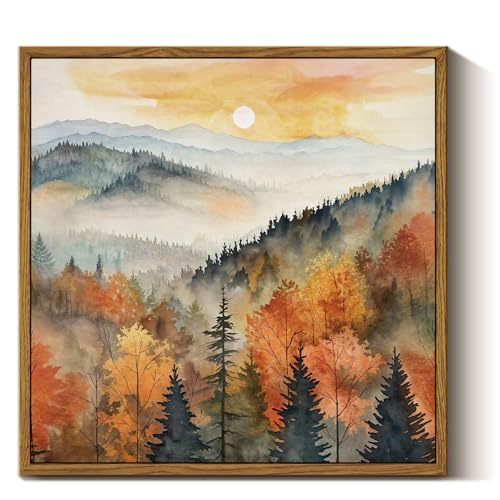 InSimSea Square Framed Canvas Wall Art, Nature Scenery Decor Farmhouse Quiet Forest Awakening Wall Art Prints, Autumn Fall Classical Retro Living Room Bedroom Office Home Decor 12"x12" - color: Forest Awakening, size: 12"L x 12"W