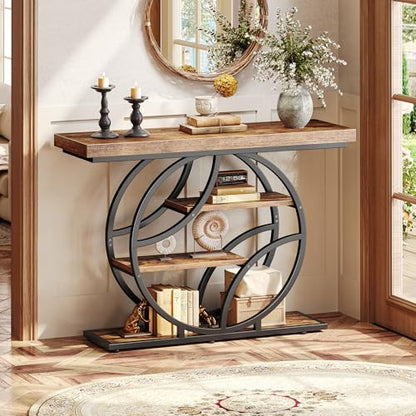 Huuger 41.3 Inch Entryway Table with Artistic Curved Metal Frame,Sofa Table | Modern Console Tables, Entrance Table for Entryway, Hallway, Entrance, Foyer, Living Room, O-Shaped Metal Frame, Rustic Brown - color: Rustic Brown, size: 11.8"D x 41.3"W x 31.5