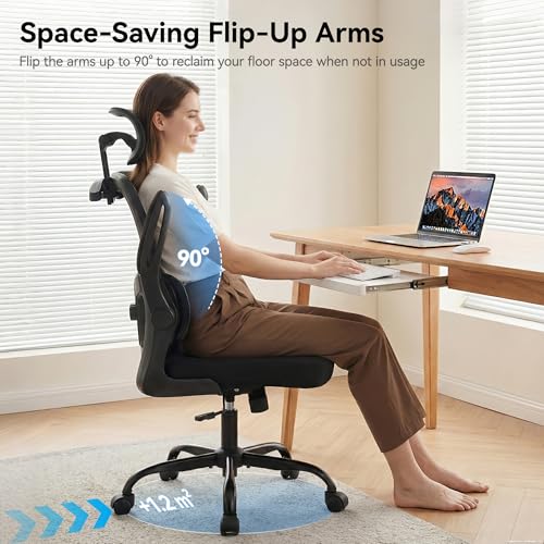 Office Chair-Ergonomic Desk Chair with Hidden Hanger & Flip-Up Arms, High Back Mesh Computer Chair with 2D Headrest & Adjustable Lumbar, Comfy Rolling Task Chair for Home Work Gaming, Black - color: Black
