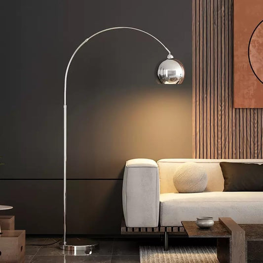 Modern Arc Floor Lamp with Chrome Dome Shade, Height Adjustable 59-74in, for Living Room Bedroom Study,Office,Industrial Style Decorative Lights (Sliver) - color: Silver