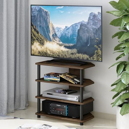 Furinno Turn-N-Tube Easy Assembly 4-Tier Petite Entertainment Center / TV Stand / TV Unit / TV Desk, Columbia Walnut/Black | Petite Entertainment Center, Open Frame Console, For TV up to 32 Inch, Easy Assembly, For Living Room, Bedroom - color: Columbia W