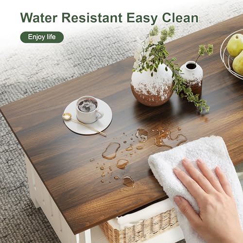 39.4" Farmhouse Coffee Table, Small Coffee Tables for Living Room | White, 2 Tier Coffee Table with Storage, Tea Table for Living Room Bedroom Small Space - color: White