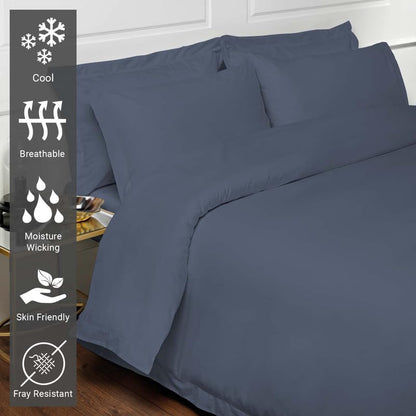 Pizuna 100% Cotton Full Duvet Cover Set 400 Thread Count Dark Blue | Long Staple Combed Cotton Sateen Weave 3 Piece Luxurious Cool Full Comforter Cover with Hidden Button Closure - color: 14 Dark Blue, size: Full