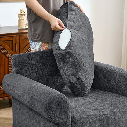 Eafurn Modern Chenille Accent Chair with Ottoman for Small Space, Comfy Upholstered Reading Chairs Lounge Armchair with Foot Rest, Sturdy Solid Wood Frame for Living Room - color: Gray 37.5"