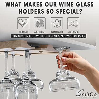 Wooden Wine Glass Holder for | Under Shelf Kitchen Stemware Rack | Wood Holding Rack for Wine Glasses and Stemware | Glassware Hanger and Organizer - Stores Up to 6 Glasses